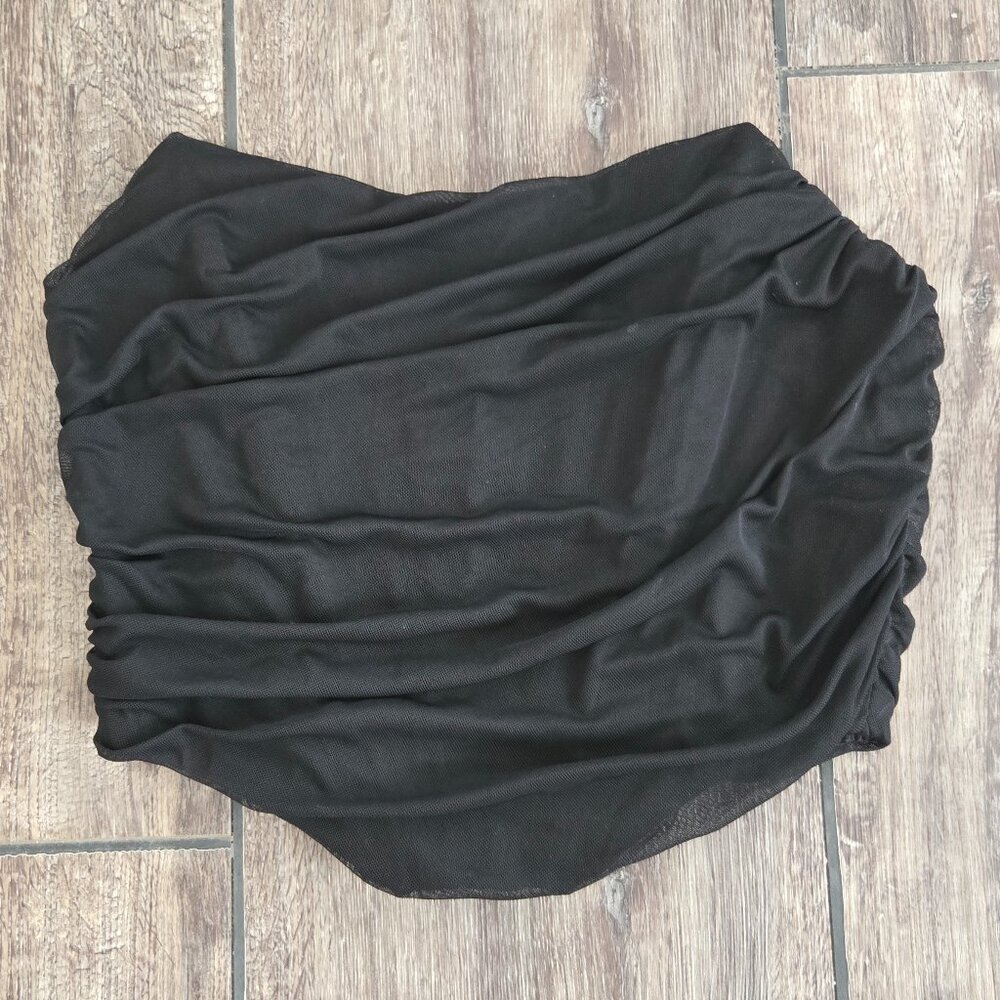 Mesh Overlay Black Shaped Corset Top Zip Up Back Size Medium